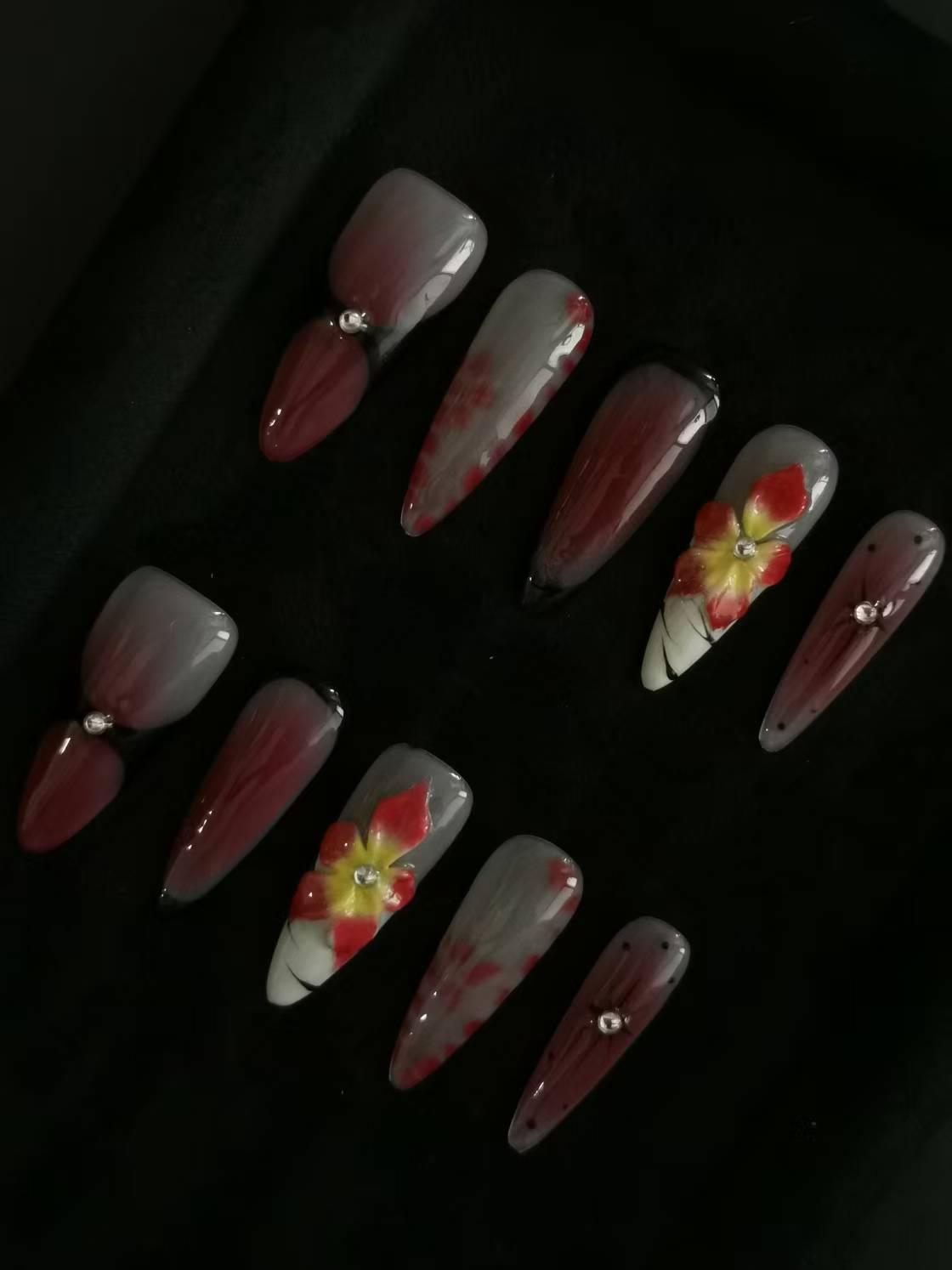Handmade Nail art designs press on nails with 3d flower gel glue coffin stiletto square shaped 6
