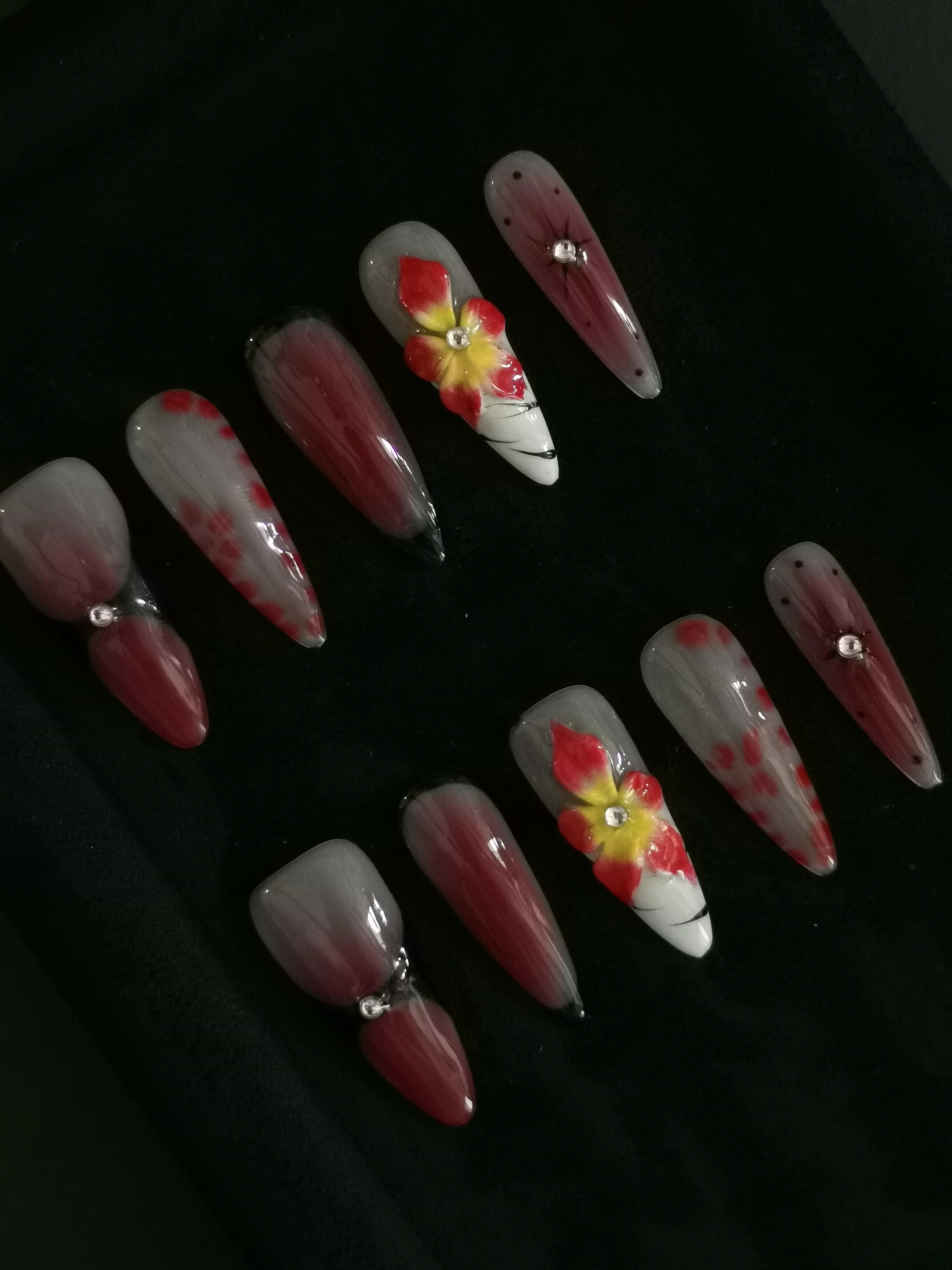 Handmade Nail art designs press on nails with 3d flower gel glue coffin stiletto square shaped 7