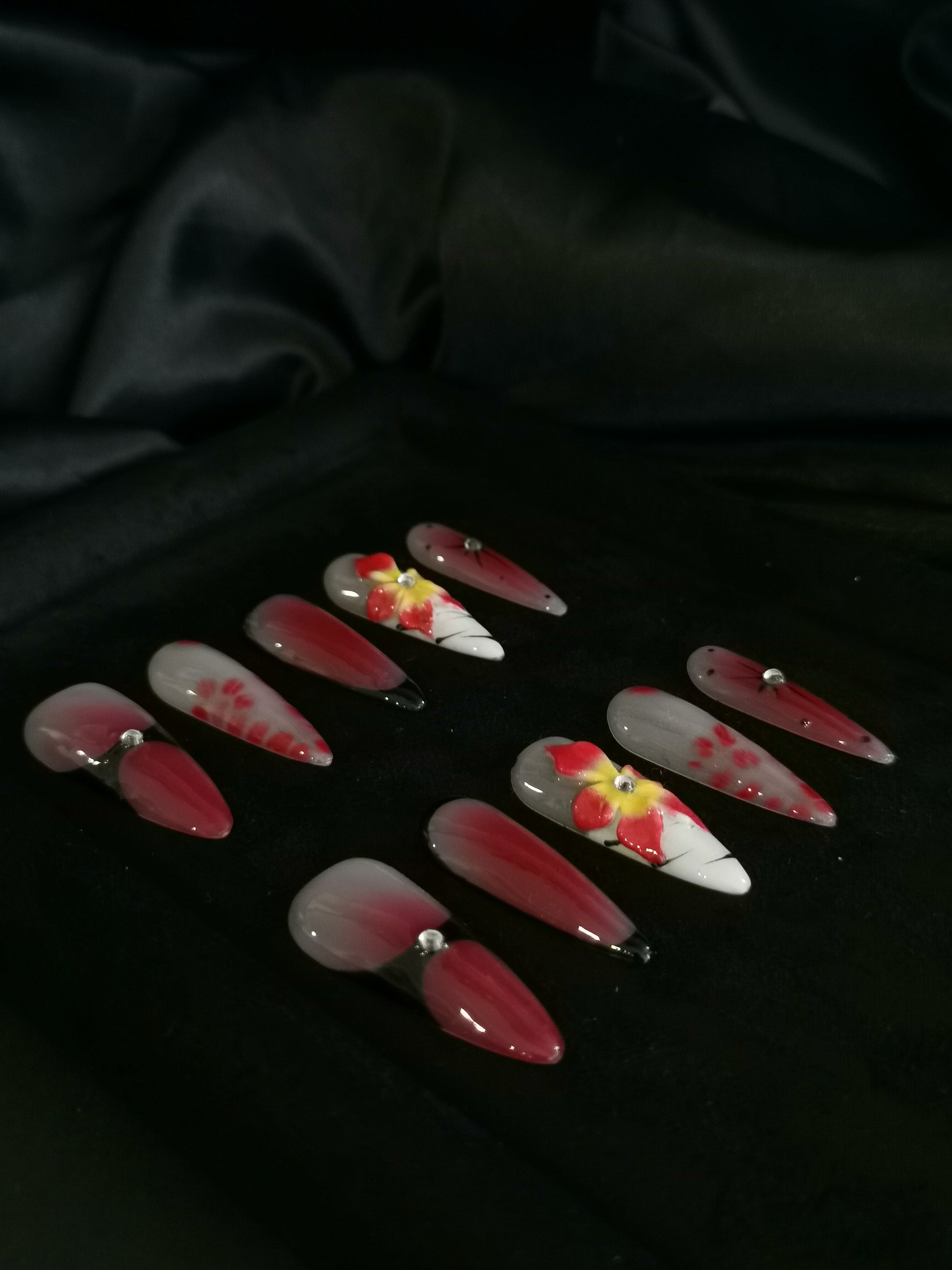 Handmade Nail art designs press on nails with 3d flower gel glue coffin stiletto square shaped 8