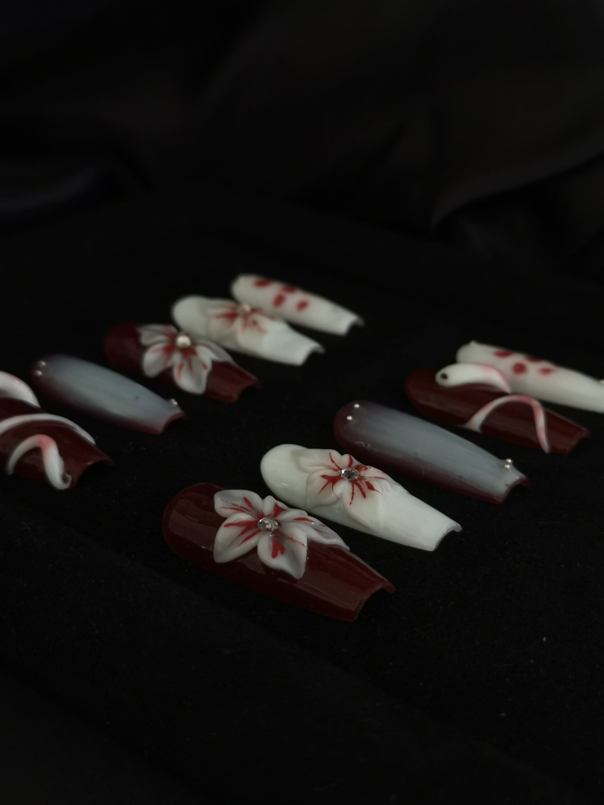 Handmade Nail art snake designs press on nails with 3d flower gel glue coffin stiletto square shaped 6