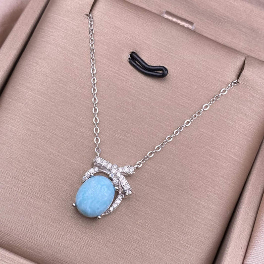 Necklace with a blue pendant Larimar sea-patterned stone, aquamarine, grape stone, purple lithium spodumene S925 necklace, silver inlaid with full diamonds,s925 collarbone chain, silver-encrusted little rabbit children pendant, garnet quality, pure water flawless 