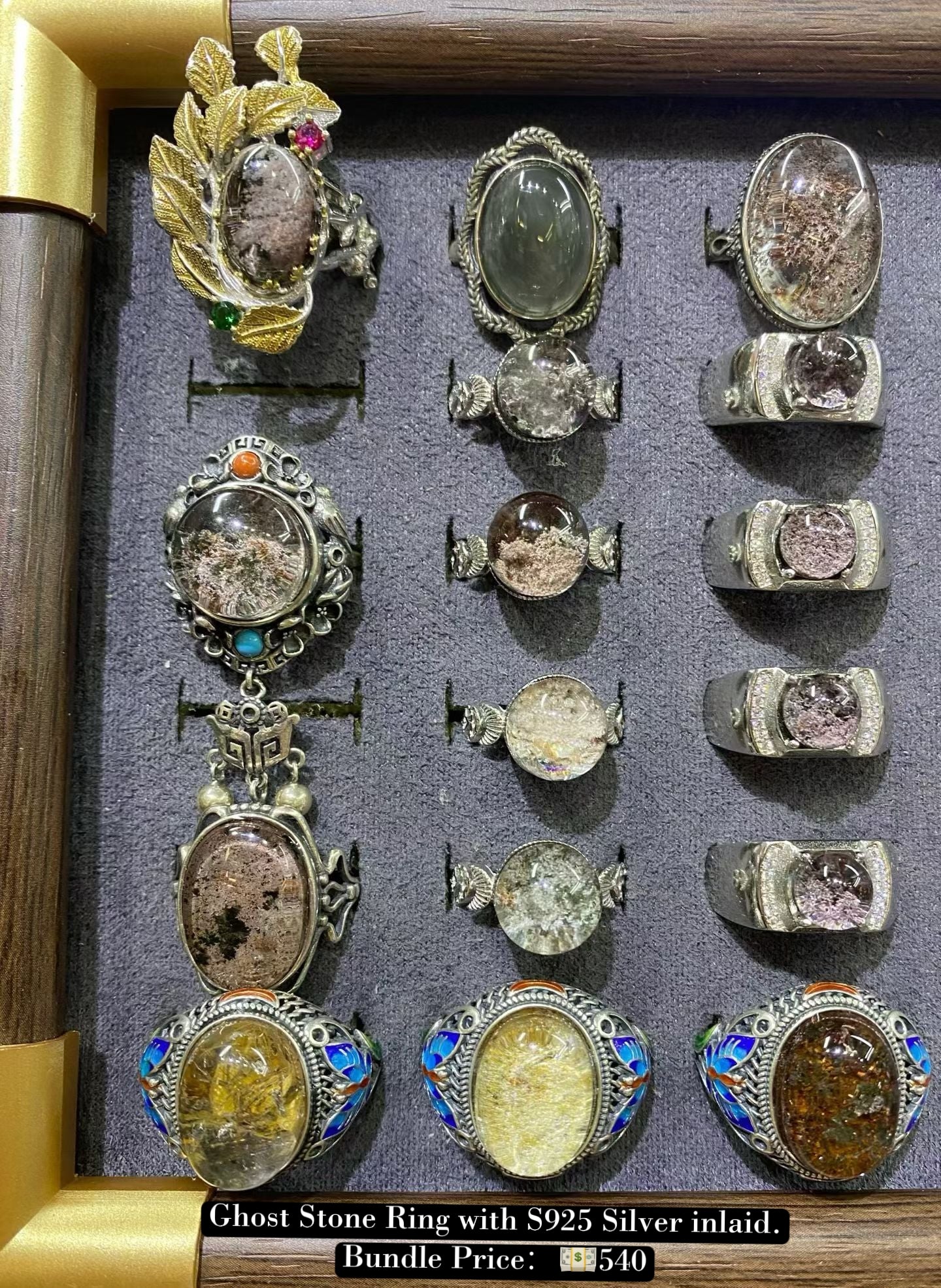 Bundle silver Jewelry Ghost Stone Ring adjustable size S925, silver inlaid, NO.R4