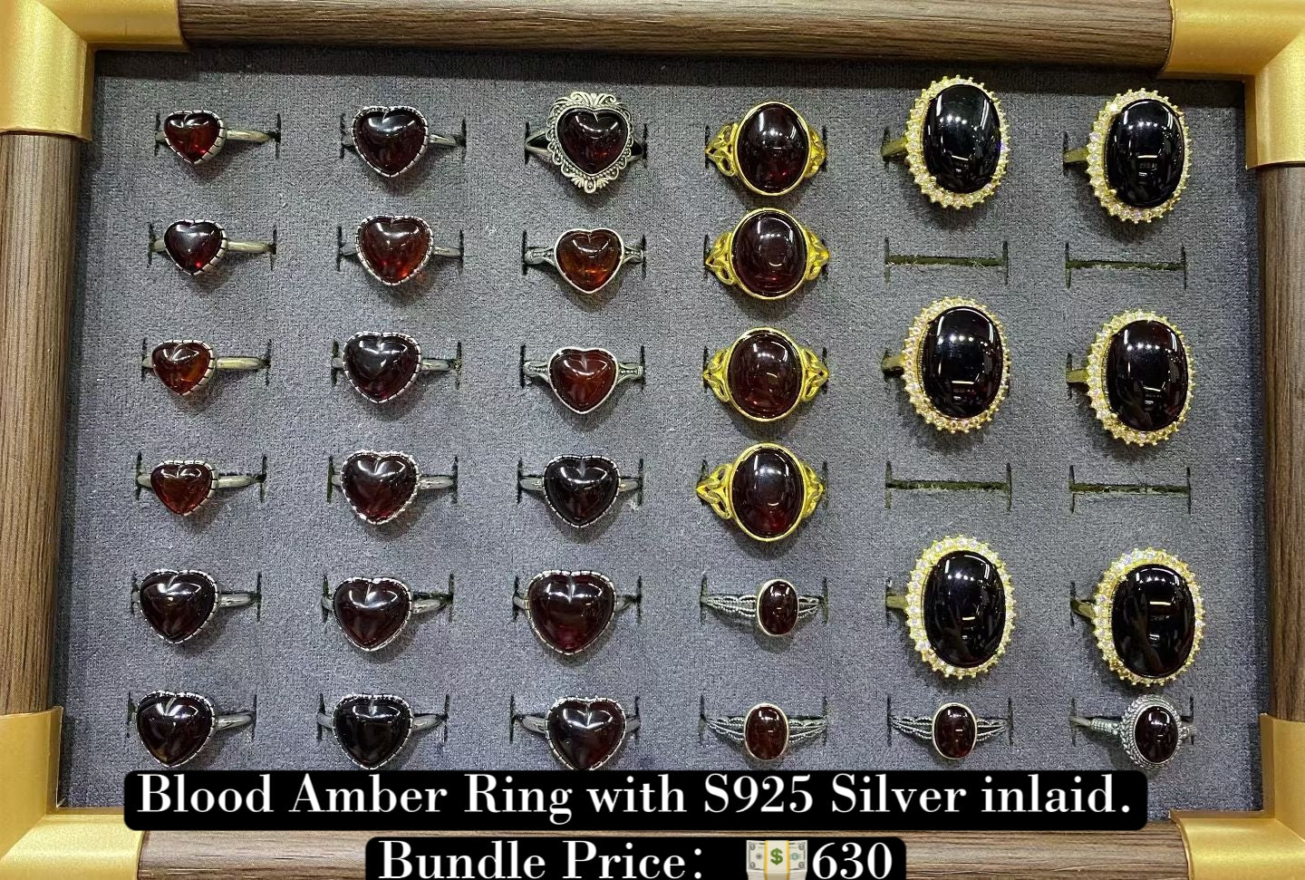 Bundle silver Jewelry Blood Amber Ring adjustable size S925, silver inlaid, NO.R6