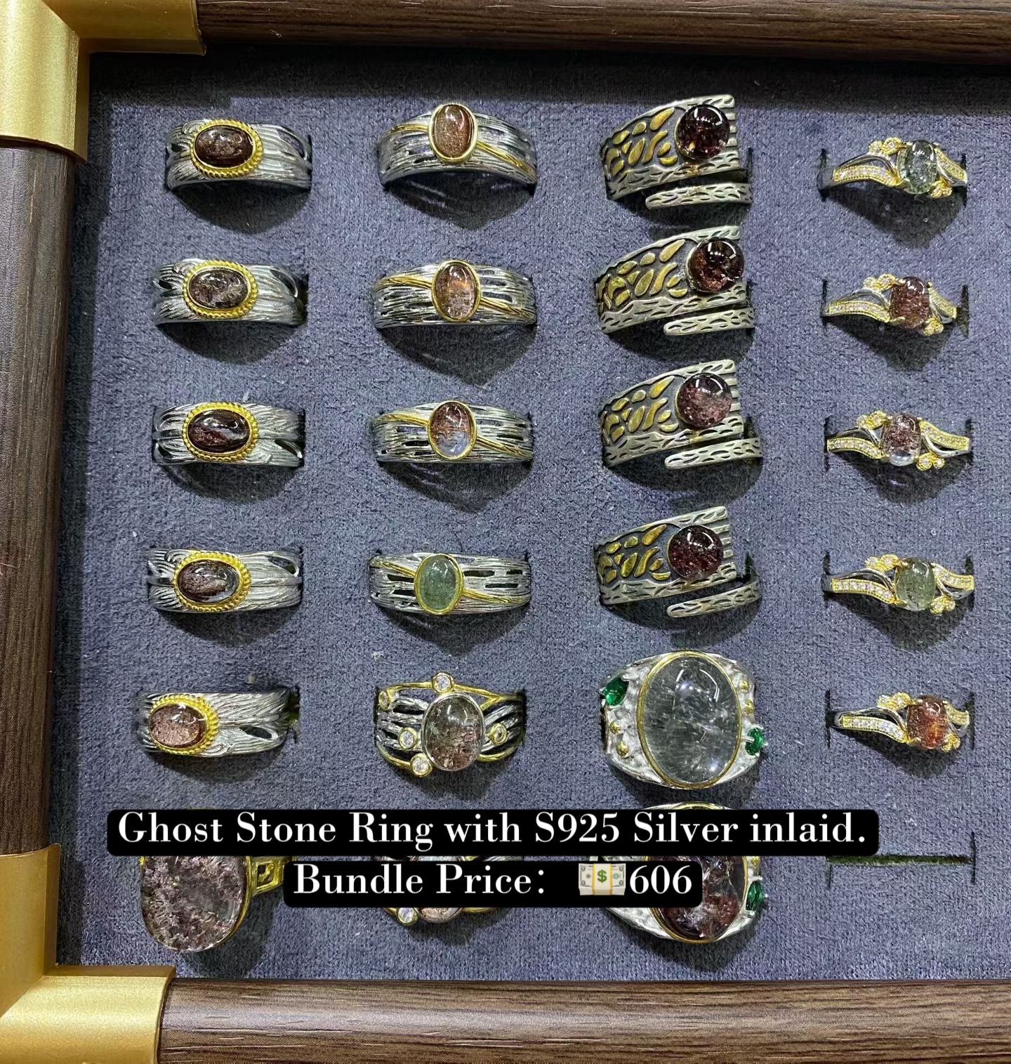 Bundle silver Jewelry Ghost Stone Ring adjustable size S925, silver inlaid, NO.R7