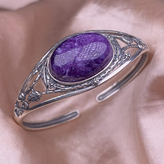 Purple Dragon Crysta bangle S925, silver inlaid with retro silver, personalized commuting, aged and fashionable women's colored gemstone crystal jewelry
