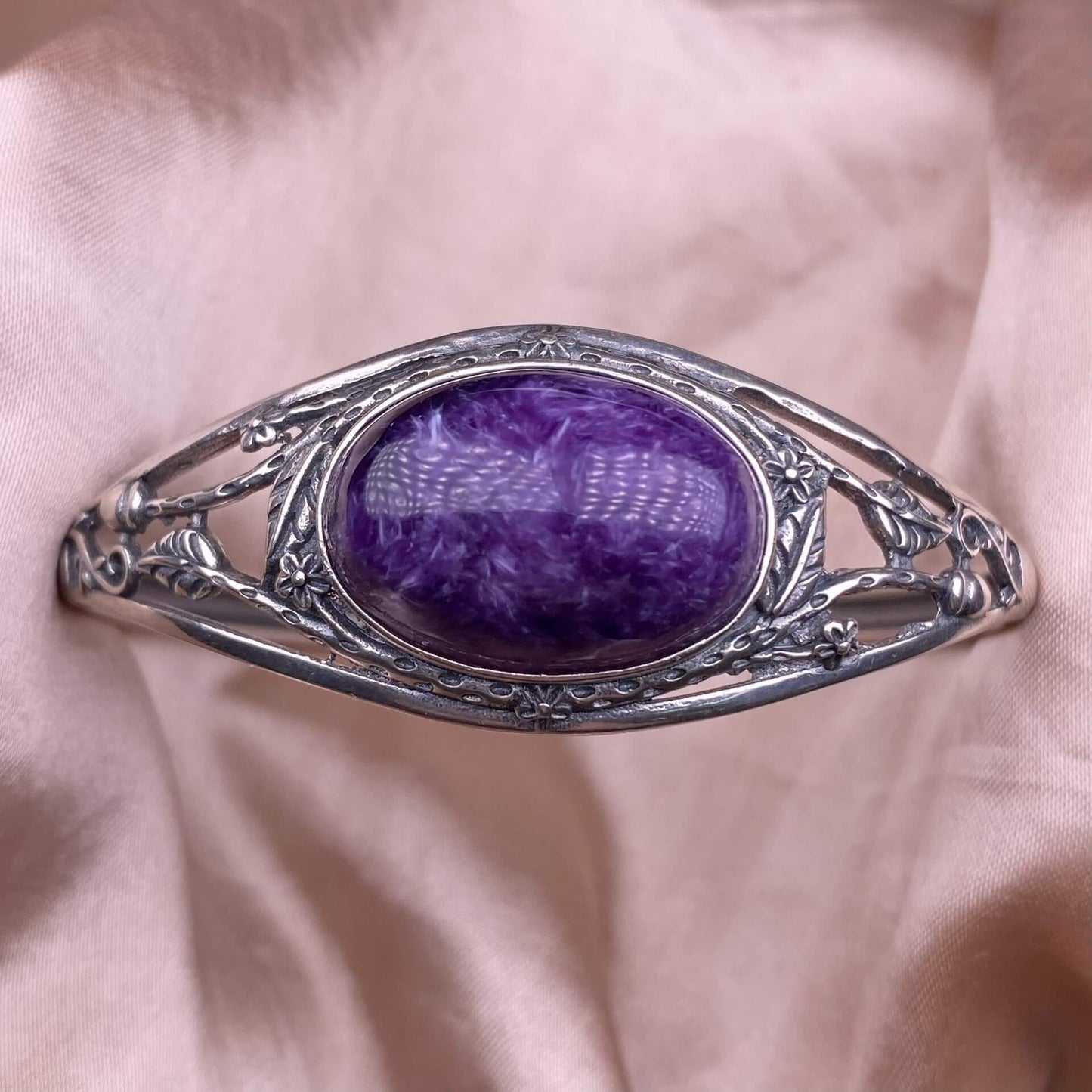 Purple Dragon Crysta bangle S925, silver inlaid with retro silver, personalized commuting, aged and fashionable women's colored gemstone crystal jewelry