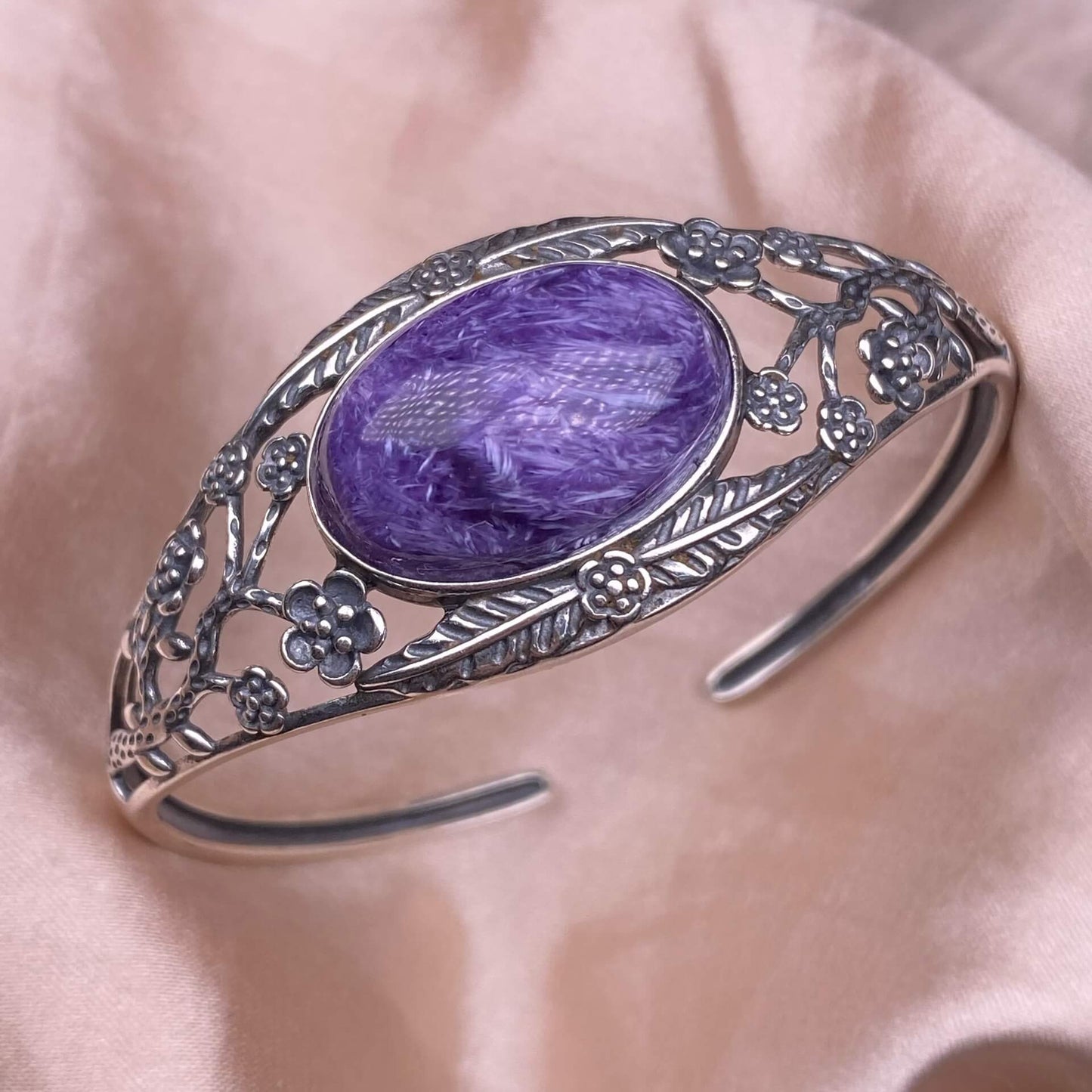 Purple Dragon Crysta bangle S925, silver inlaid with retro silver, personalized commuting, aged and fashionable women's colored gemstone crystal jewelry