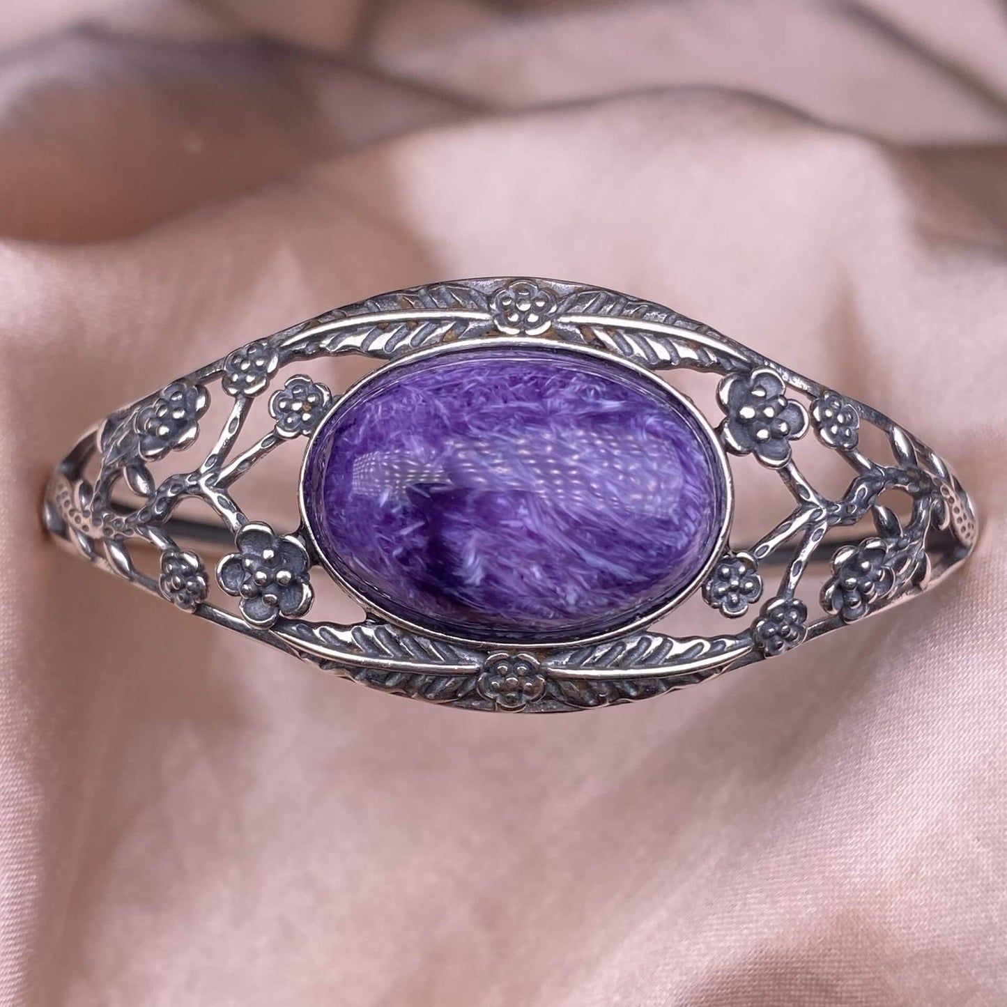 Purple Dragon Crysta bangle S925, silver inlaid with retro silver, personalized commuting, aged and fashionable women's colored gemstone crystal jewelry