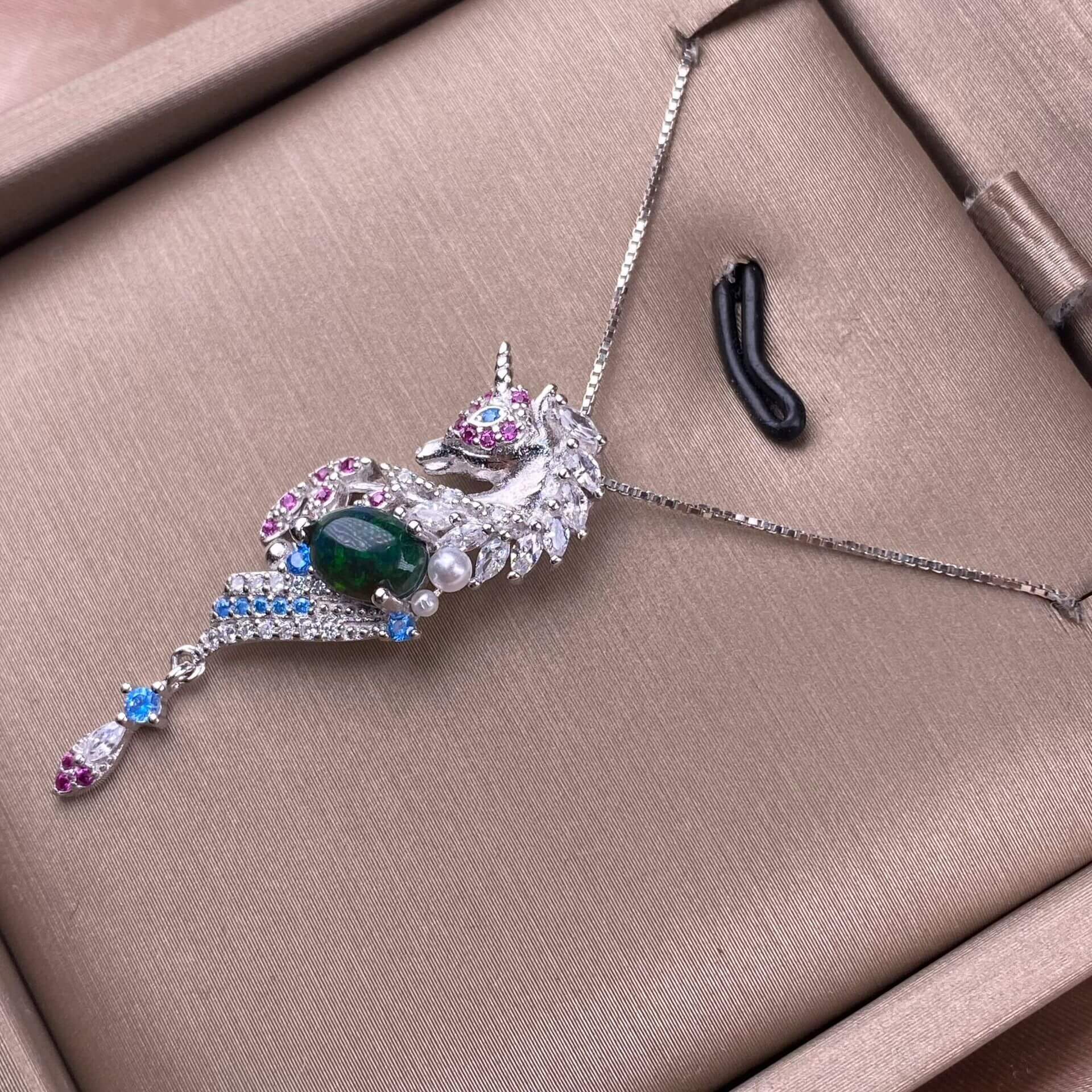 Ornate brooch with gemstones black opal Peridot, garnet, citrine, pink topaz nature ston S925 sterling silver pendant necklace 