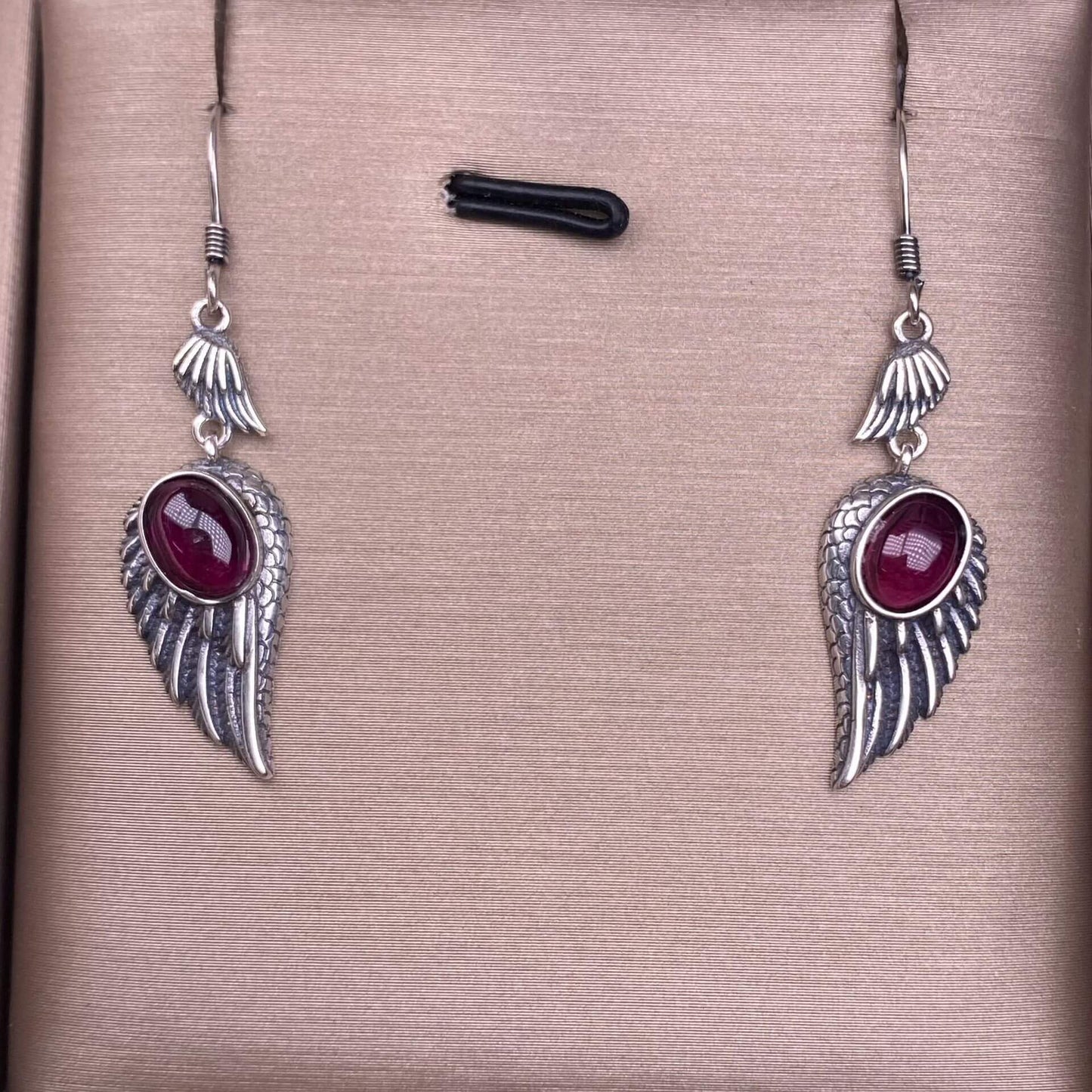 Garnet, black opal, black shell, white shell, tea crystal, purple dragon crystal wings earrings S925 (Copy)